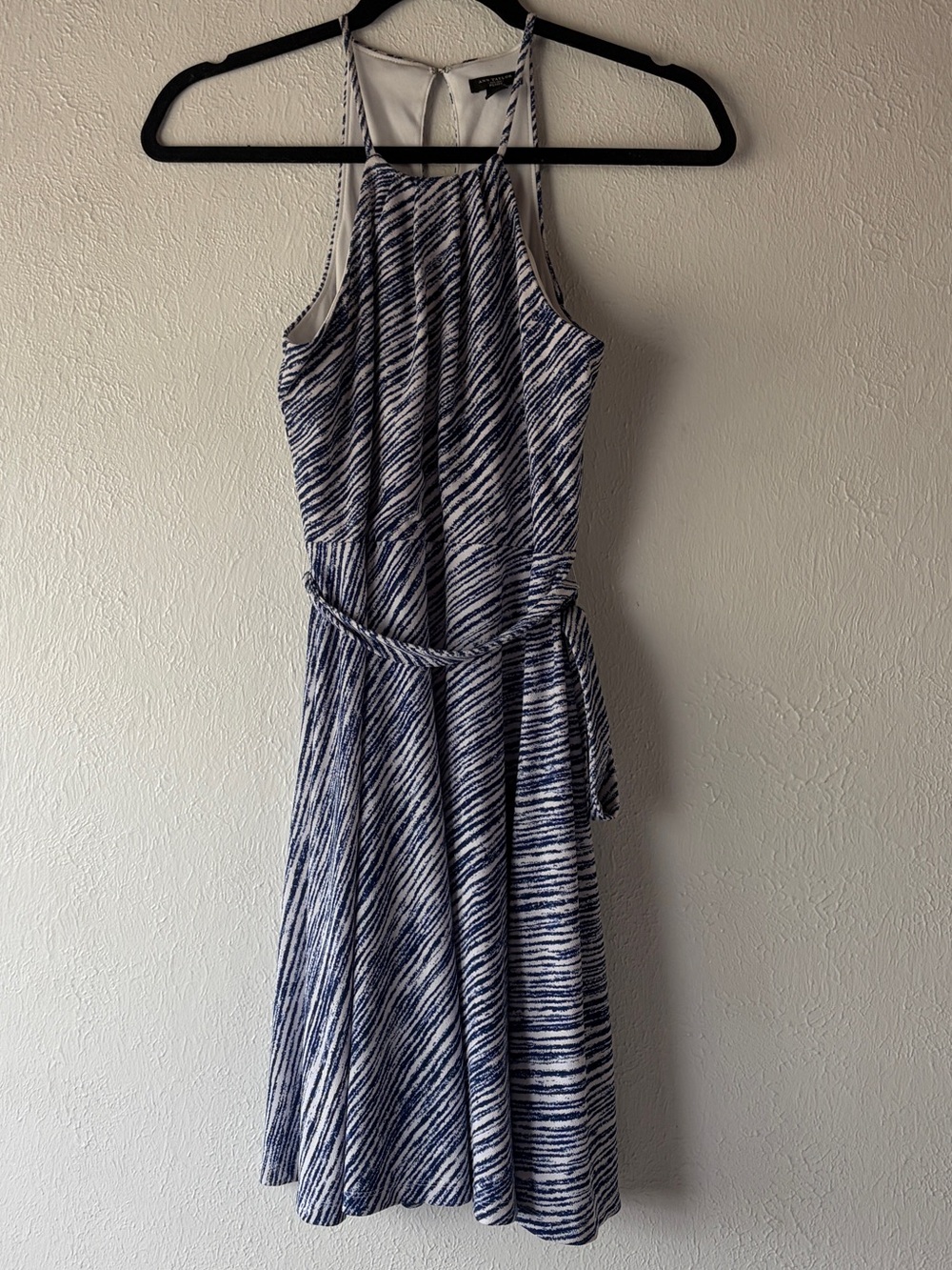Ann Taylor Navy and White Striped Halter Midi Dress